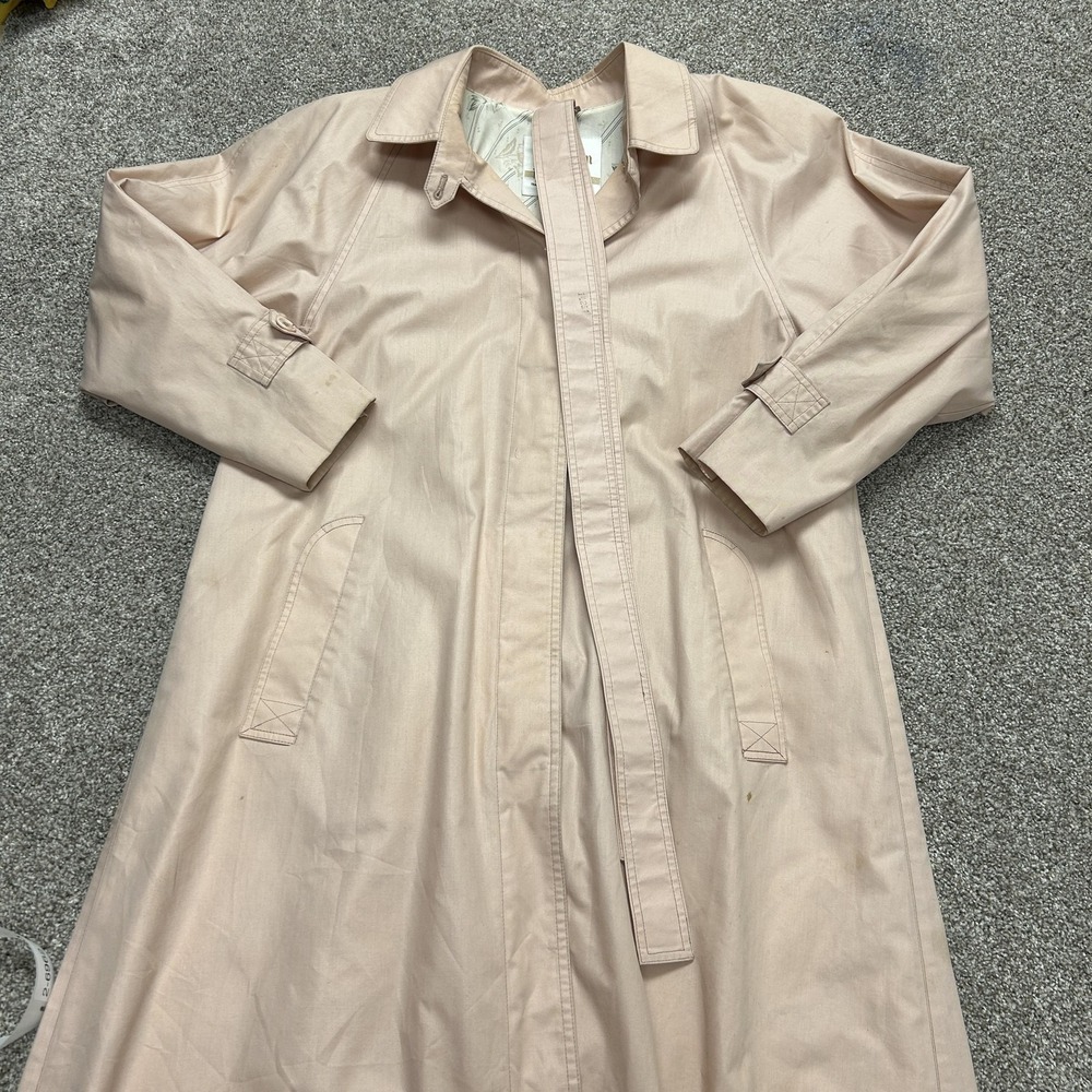 Vintage London Fog Coat Womens Medium Pink Twill Trench Long Lined USA Overcoat